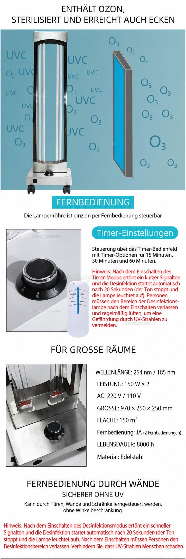 300W UV-Ozon-Sterilisator Keimtötende Lampe UVC-Lichtwagen Edelstahl mit Radarsensoren 300W UV-Ozon-Sterilisator Keimtötende Lampe UVC-Lichtwagen Edelstahl mit Radarsensoren